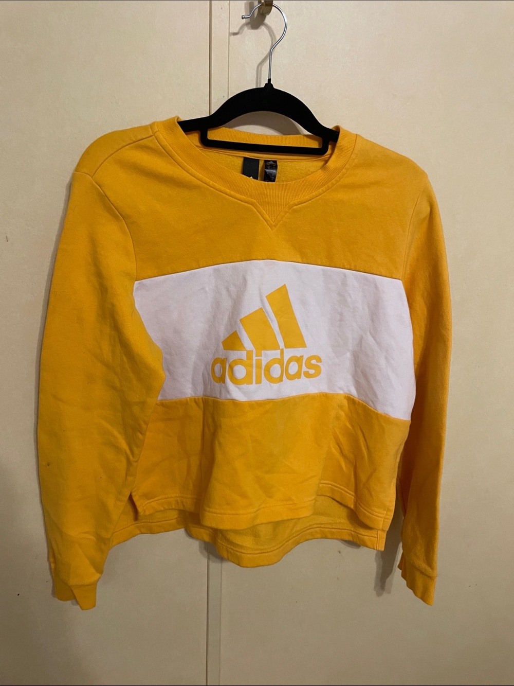 adidas Women's Yellow and White Logo Crewneck Sweatshirt
